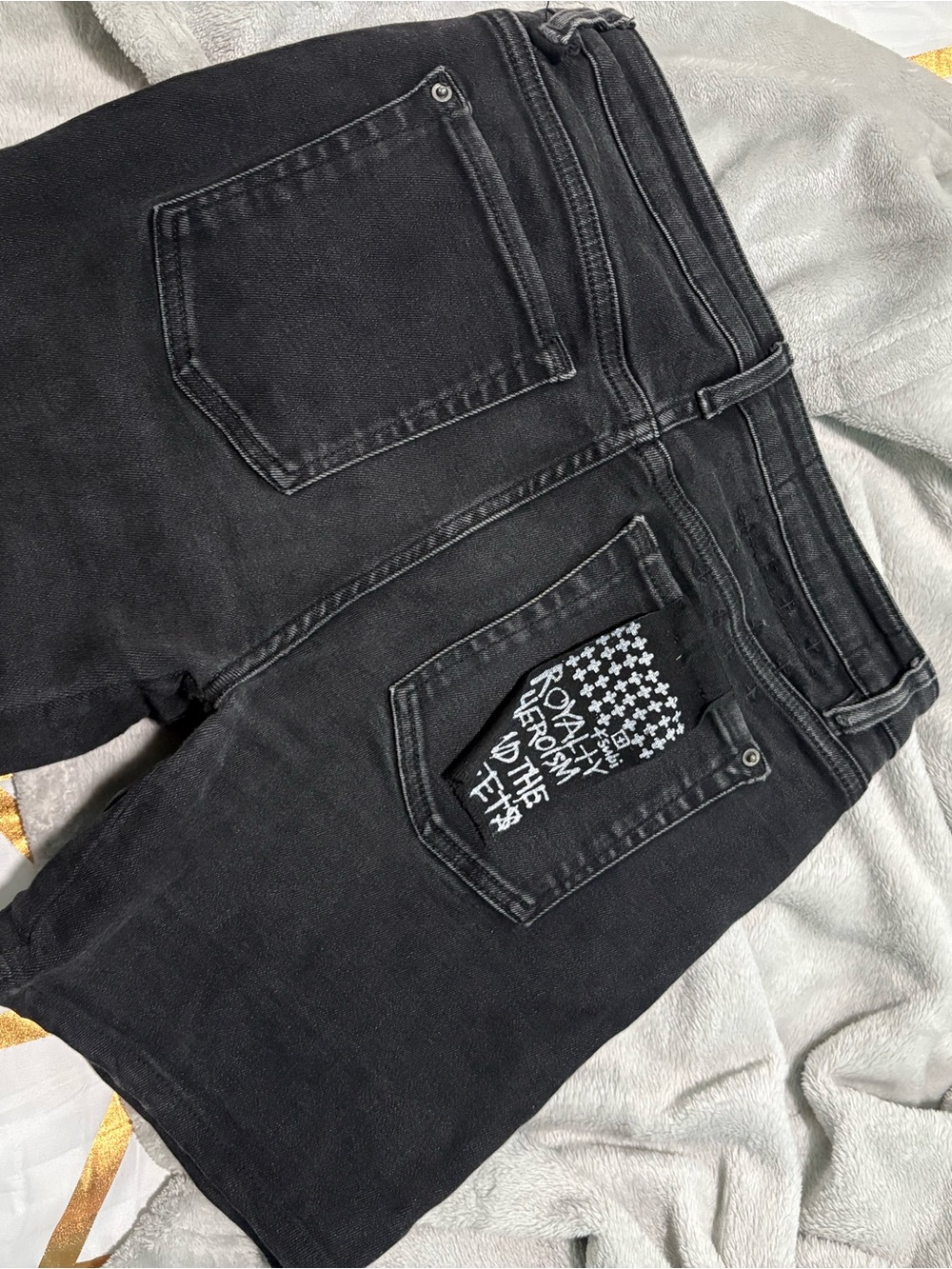 Ksubi Black Denim Women's Jean Shorts with Graphic Back Patch